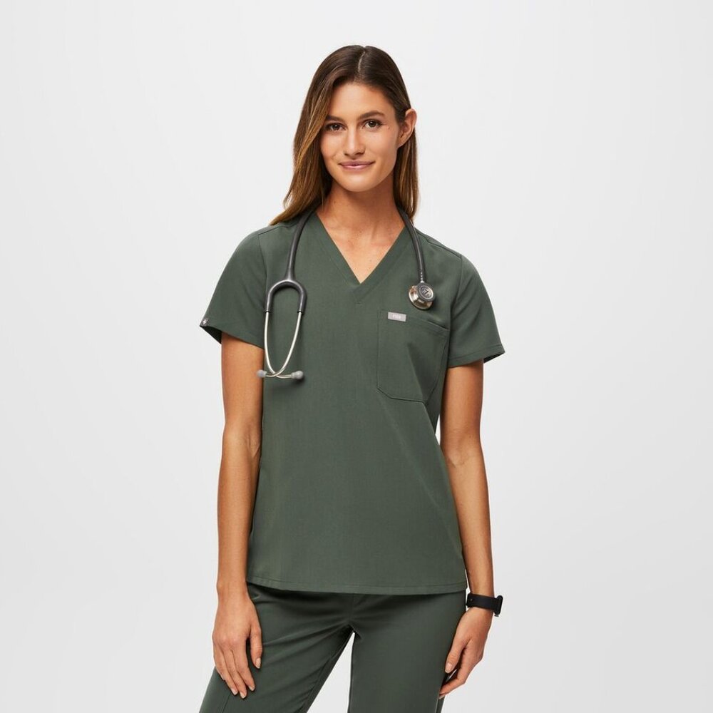 Figs Catarina One Pocket Scrub Top Moss NWT Small